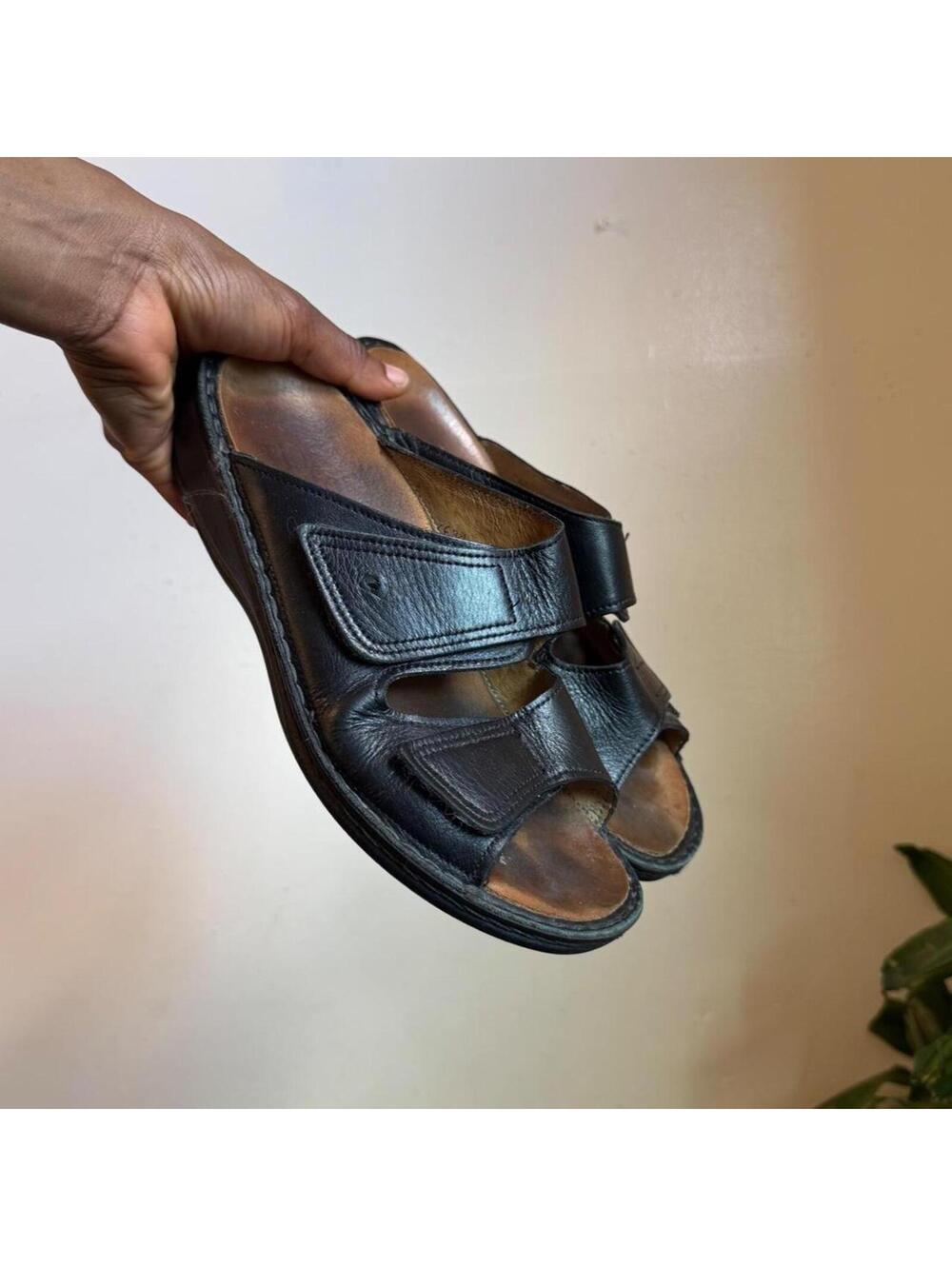Finn Comfort Black Leather Double strap Slide Granola Girl Sandals‎ US 6